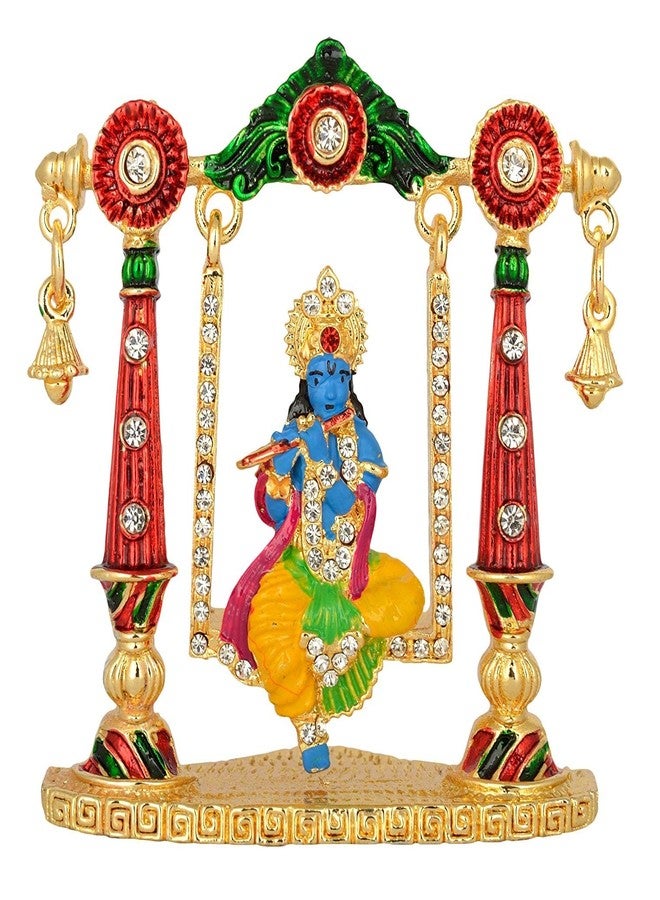 GCT Lord Krishna Idol on Jhula Bansuri Krishna Idol (B-100) Color Metal Statue for Home Décor Car Dashboard Mandir Pooja Murti Temple Puja Office Table Showpiece - Image 1